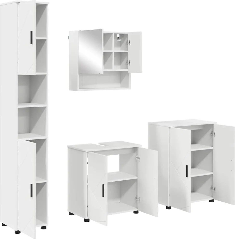 vidaXL Fürdőszoba bútor szett tárolóval 4 pcs Fehér Faanyag & Fém