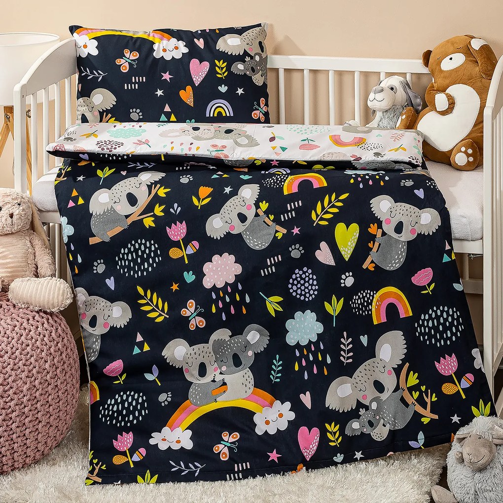 4Home gyermek pamut ágyneműhuzat kiságyba Koala rainbow, 100 x 135 cm, 40 x 60 cm