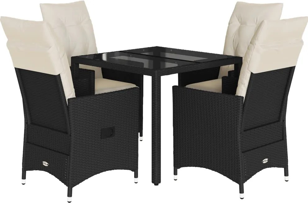 vidaXL 5 részes fekete polyrattan kerti étkezőgarnitúra párnákkal