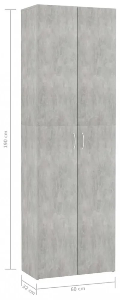 betonszürke szerelt fa irodaszekrény 60 x 32 x 190 cm