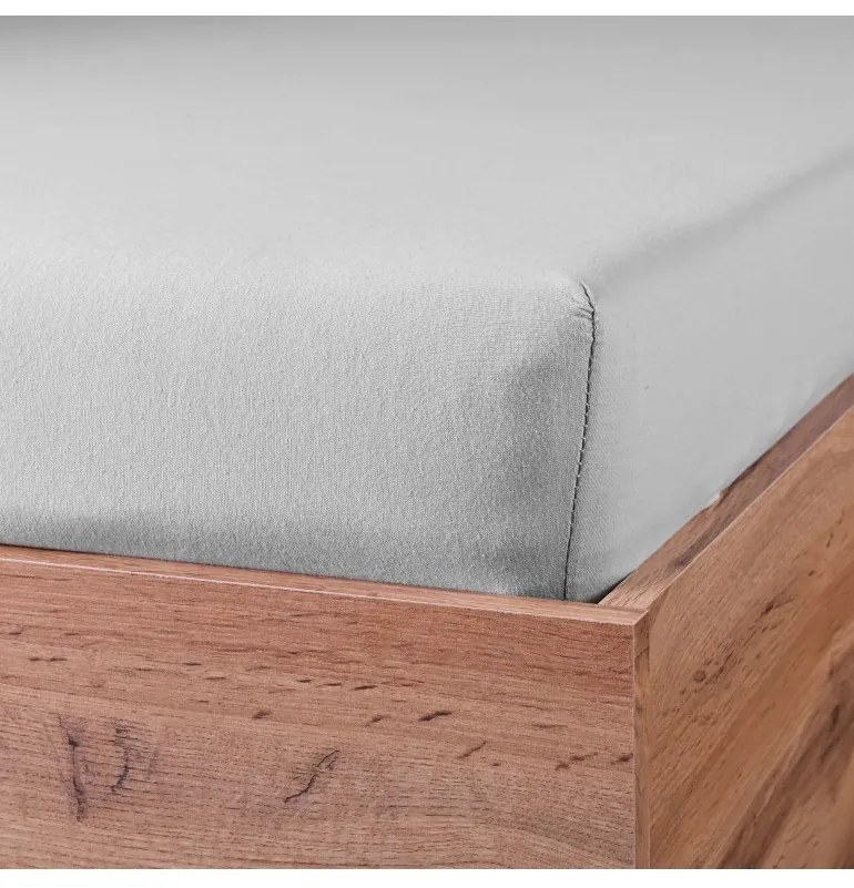 EMI szürke 100% pamutjersey gumis lepedő, 90x200-as lap