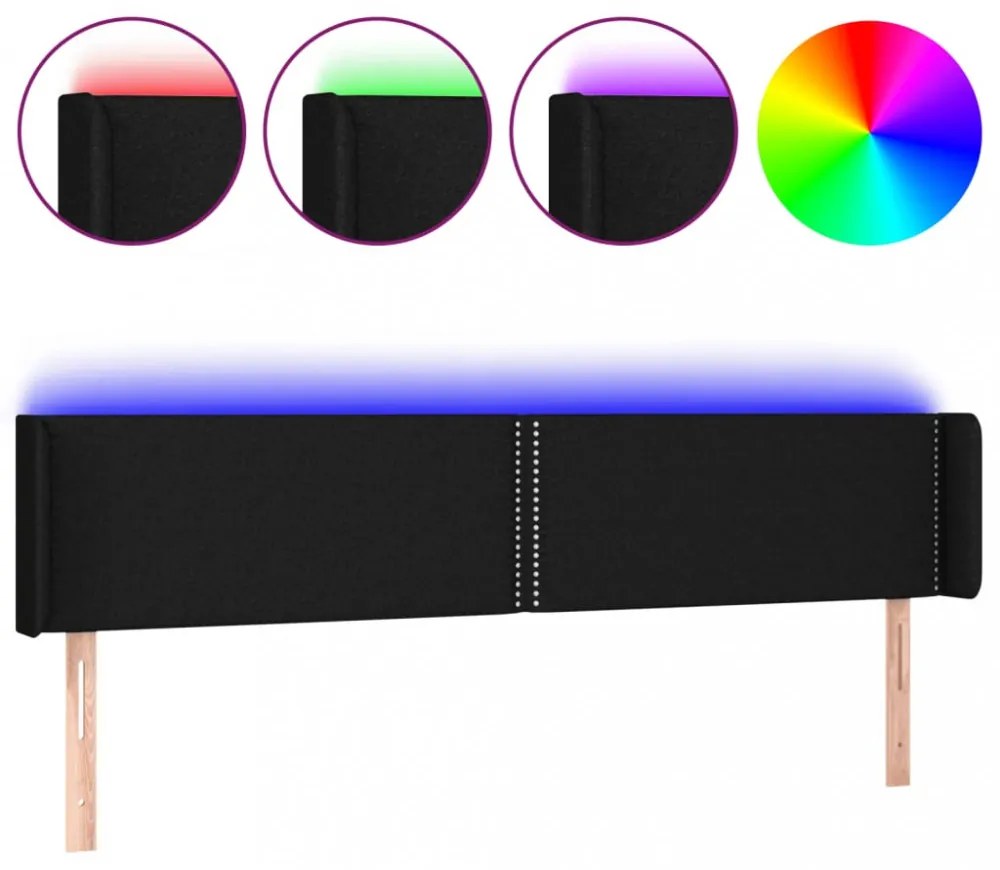 fekete szövet LED-es fejtámla 163 x 16 x 78/88 cm
