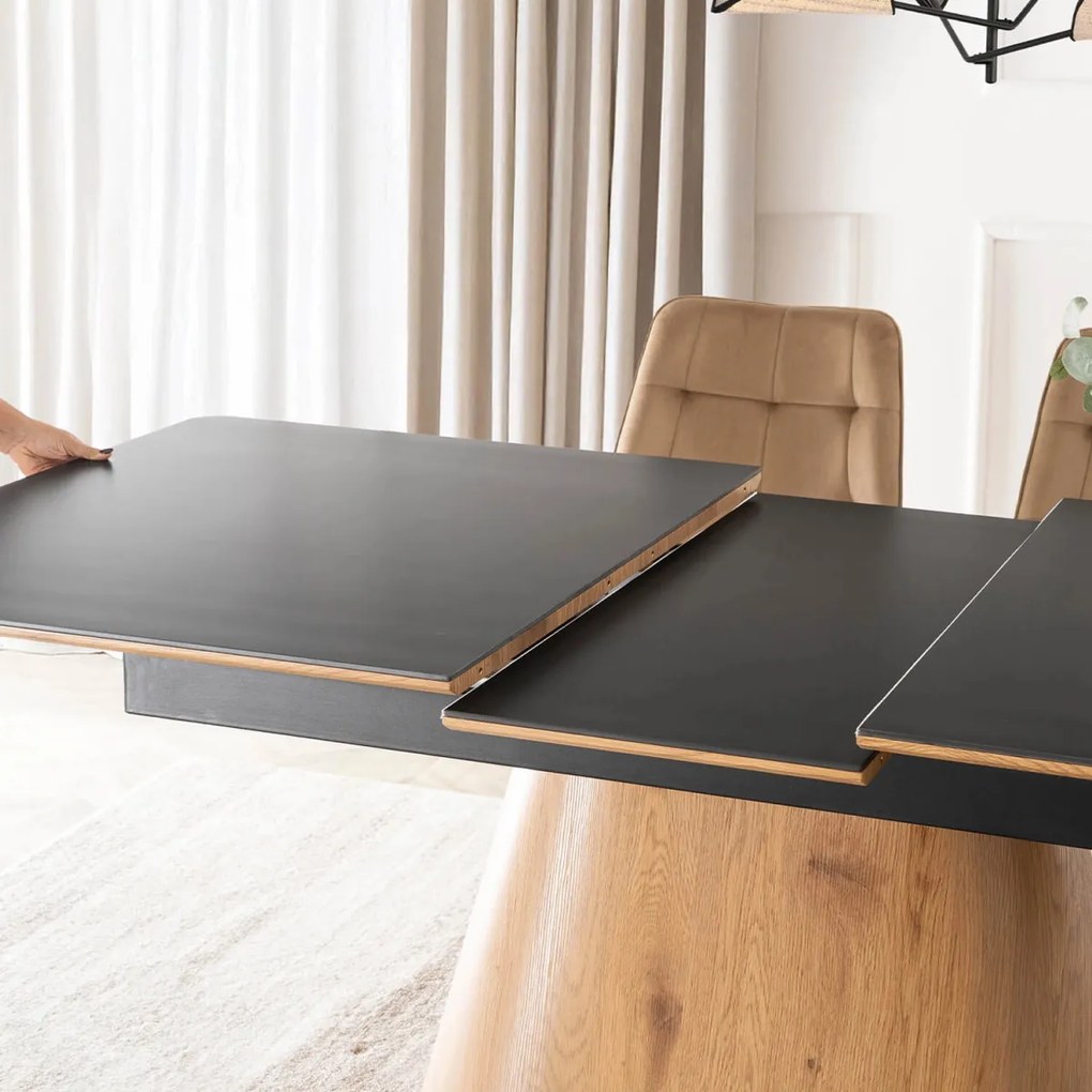 Fekete Márványhatású Bővíthető Kerámia Étkezőasztal LIZBONA 160-200 cm