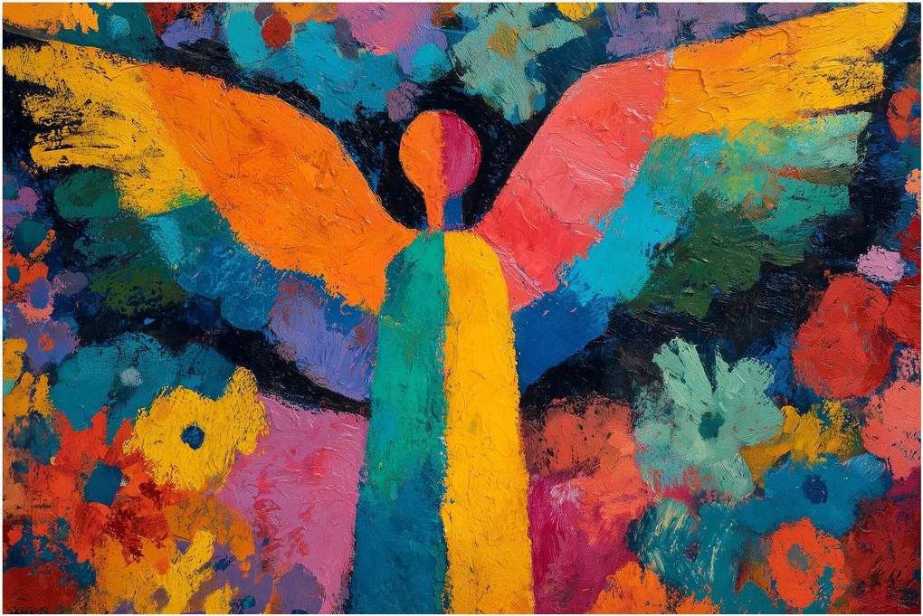Kép - Absztrakt angyal virágokkal (90x60 cm)