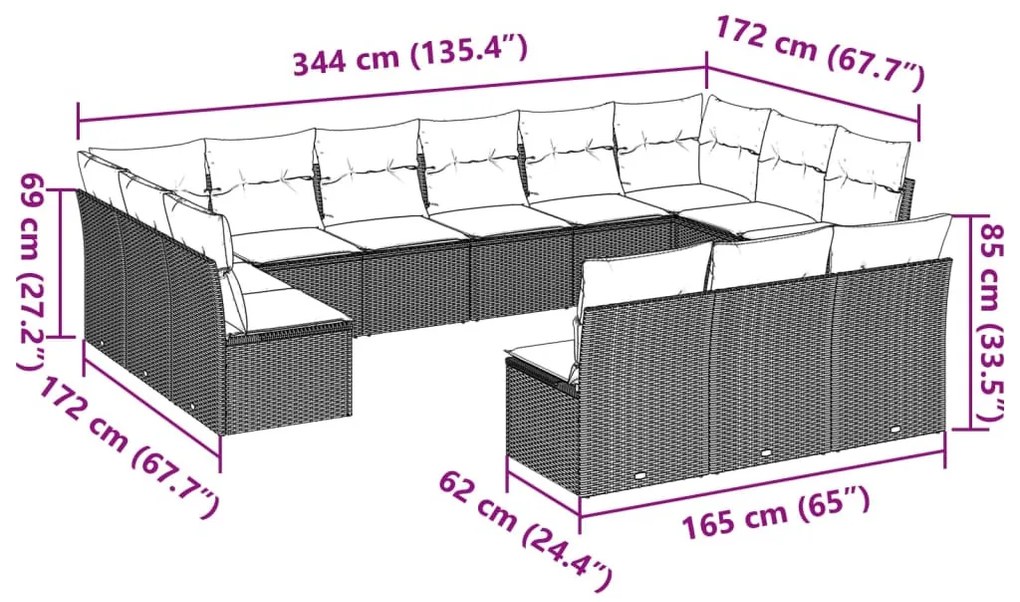 13 részes világosszürke polyrattan kerti ülőgarnitúra párnákkal