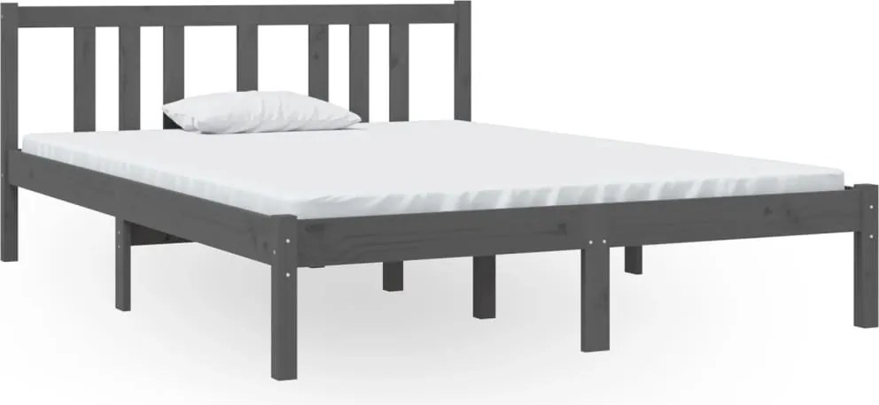 vidaXL Double szürke tömör fa ágykeret 135 x 190 cm