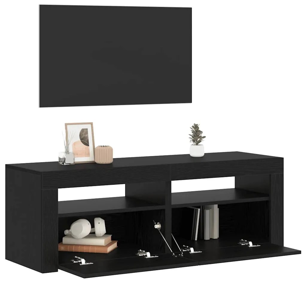 fekete tölgy szerelt fa TV-szekrény LED-ekkel 120x35x40 cm