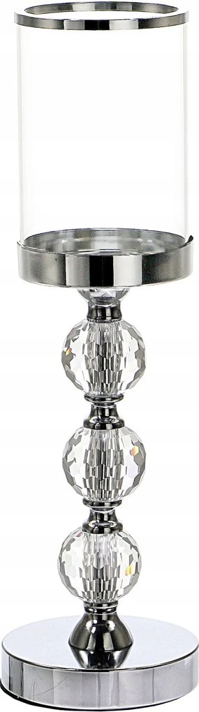 Ezüst gyertyatartó csillogó kristályokkal 42 cm