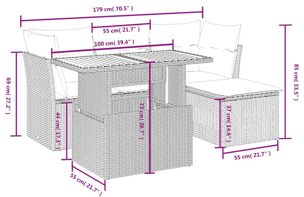 6 részes szürke polyrattan kerti ülőgarnitúra párnákkal