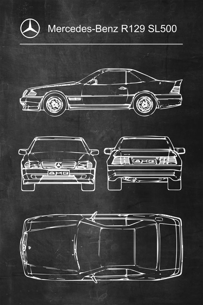 Poszter Mercedes-Benz R129 SL500 Retro Poster A1+
