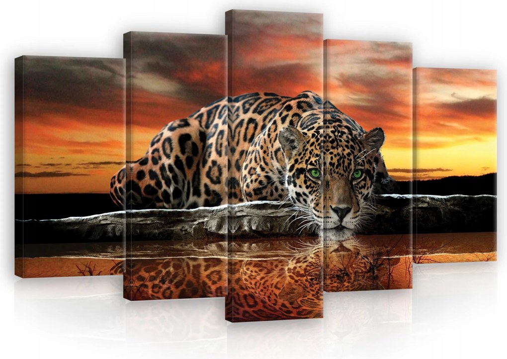 Hálószoba Vászonkép Tigris Jaguár Oroszlán Szafari Pentaptika XXL 100x60