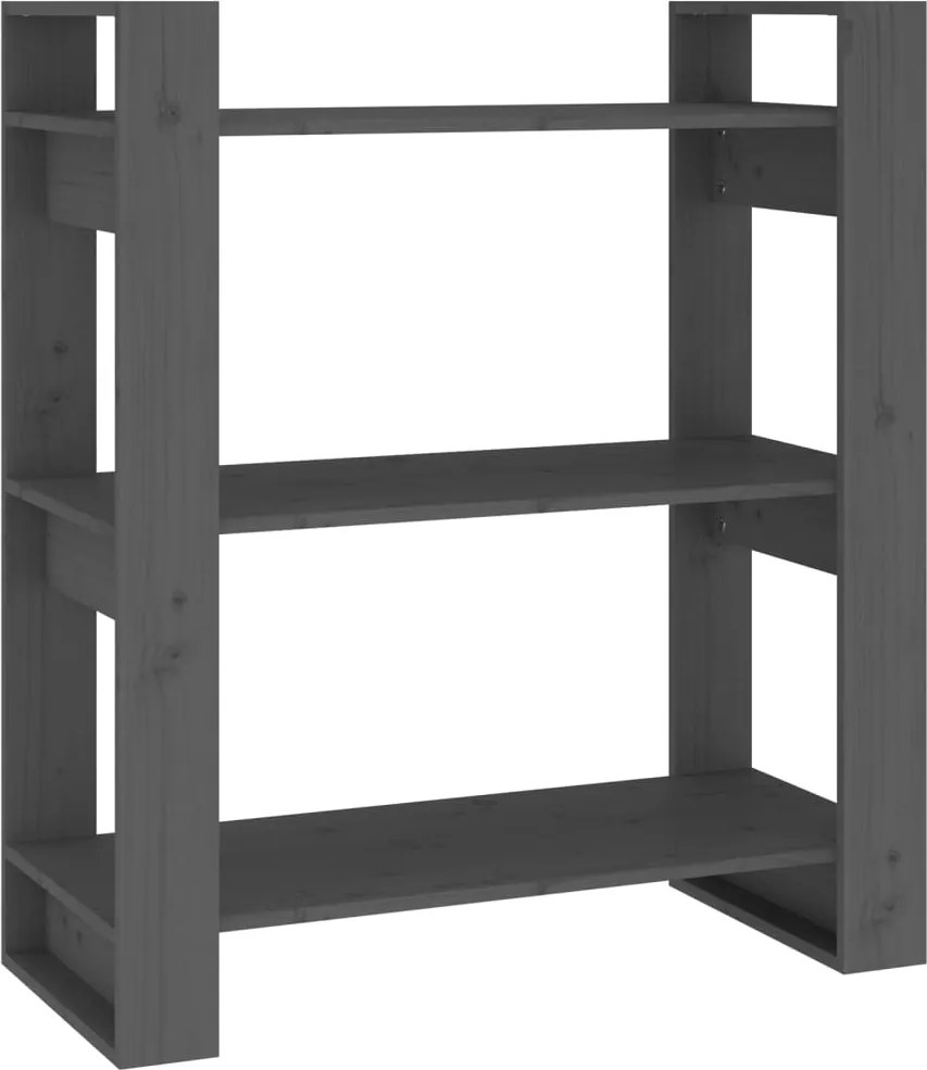 vidaXL szürke tömör fenyőfa könyvszekrény/térelválasztó 80x35x91 cm