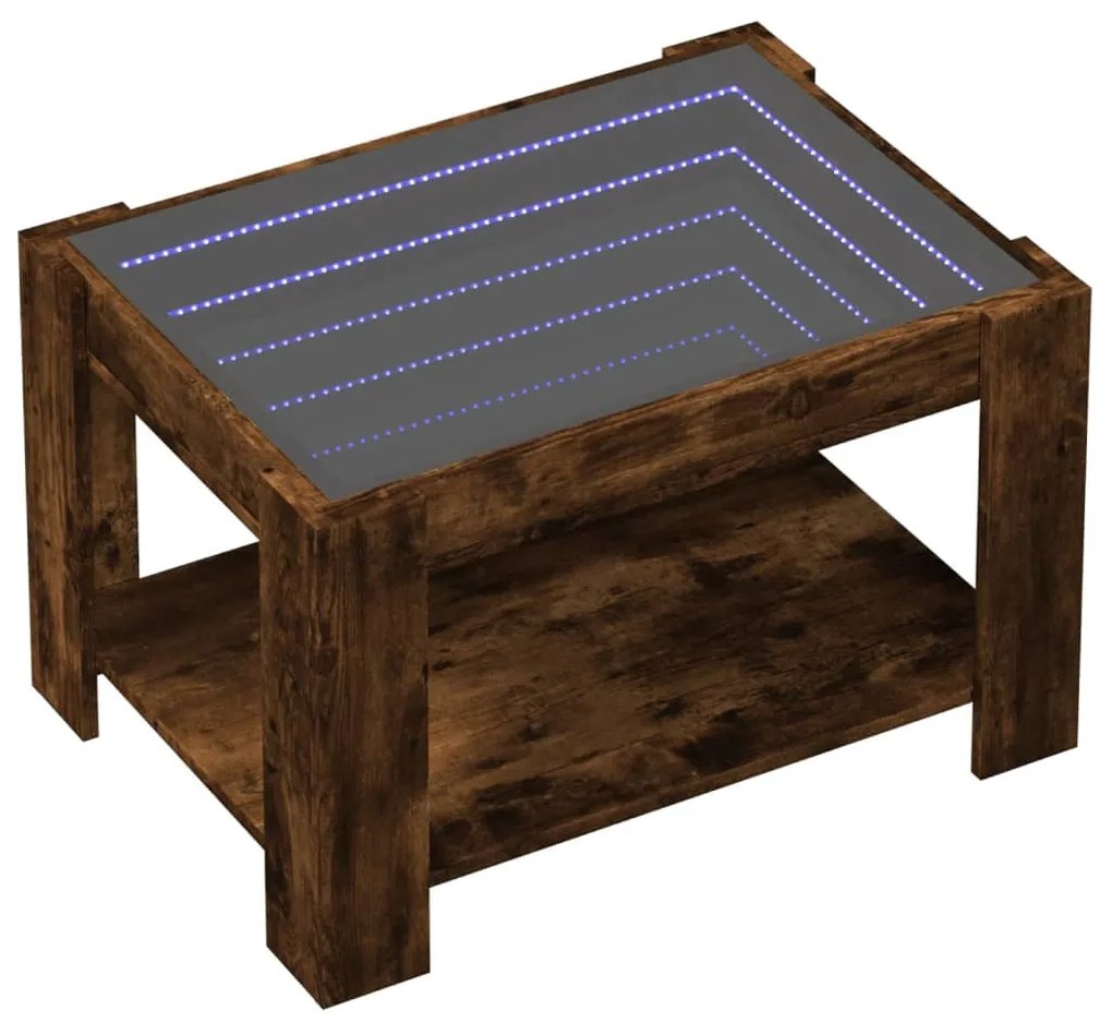 Füstös tölgy szerelt fa dohányzóasztal LED-del 73 x 53 x 45 cm