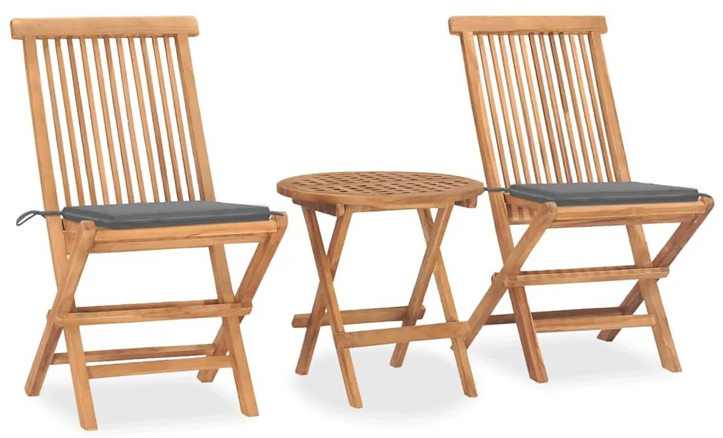 vidaXL 3 részes összecsukható tömör tíkfa étkezőgarnitúra párnákkal