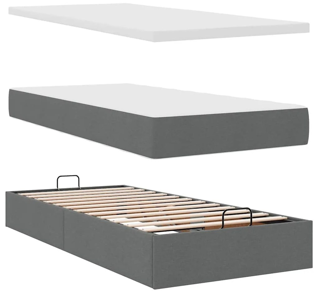 Ottomán ágy matraccal sötét szürke 90x200 cm szövet