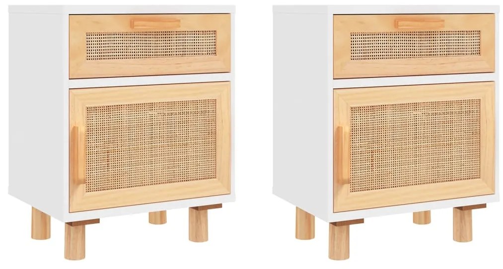 2 db fehér természetes rattan éjjeliszekrény