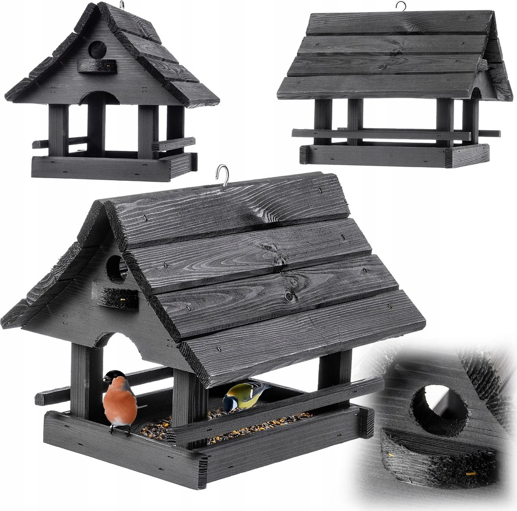 Madáretető Nagy Prémium Fa Házikó Lógó Szürke Fülke Ajándék