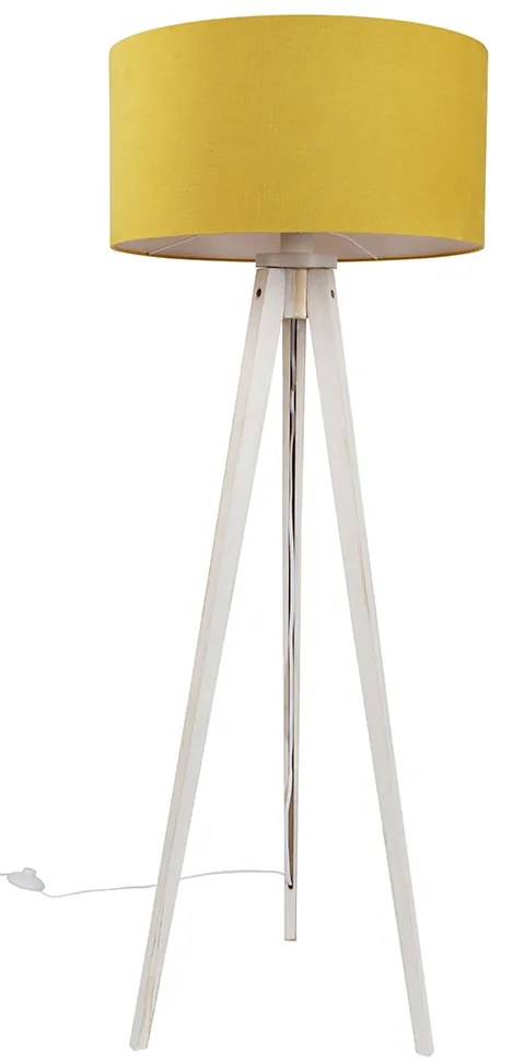 Állólámpa háromlábú állvánnyal, fehér színben, sárga szövetbúrával, 50 cm - Tripod Classic