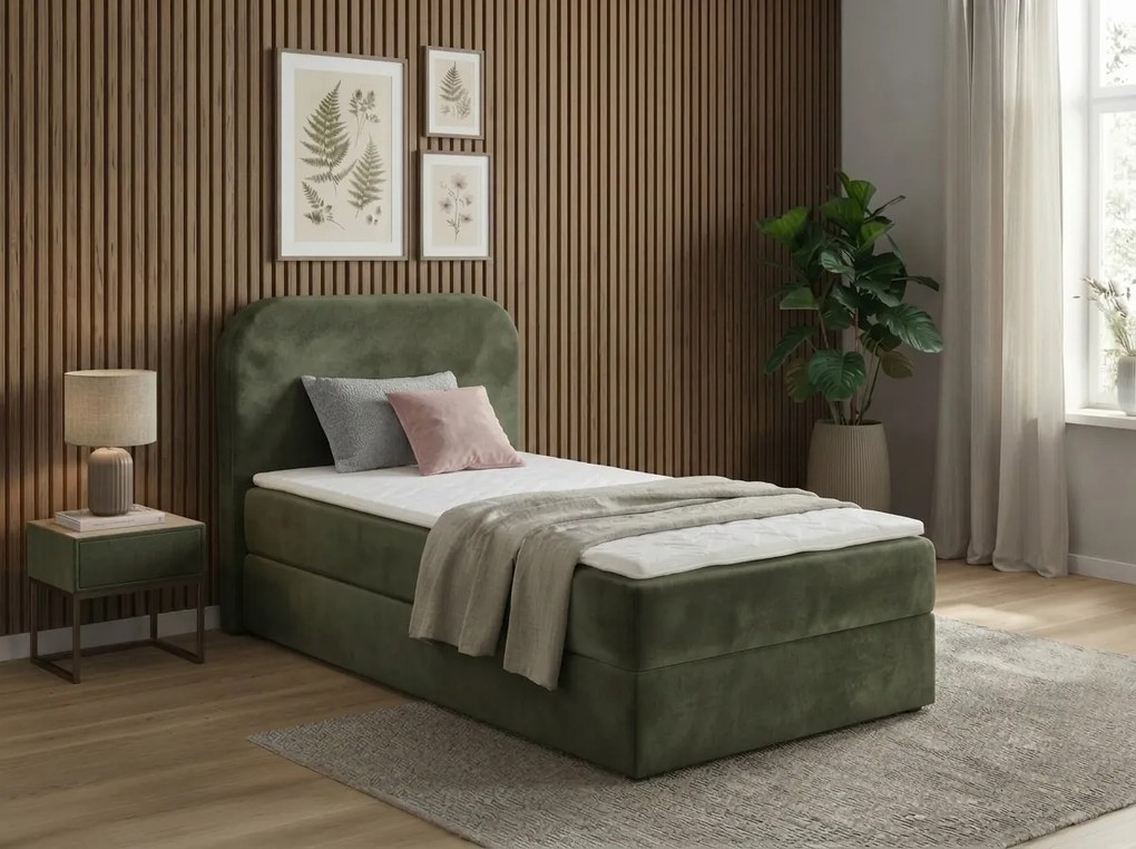 Kárpitozott boxspring ágy FORENA 90x200 cm sötétzöld Matrac: Bonell rugós matrac