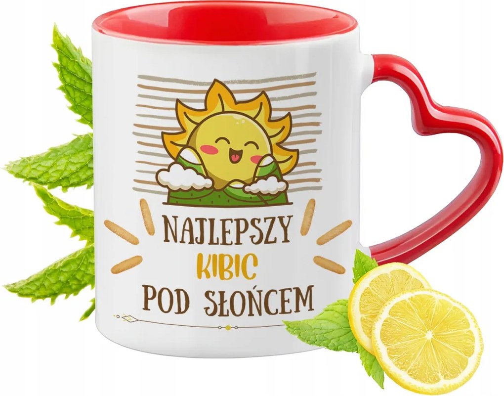 Piros bögre szív alakú füllel szurkolóknak ajándékba