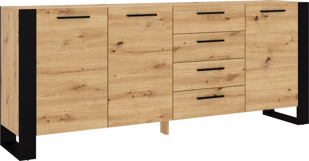 Nuka K komód 197 cm 4 fiókos tölgy artisan fekete
