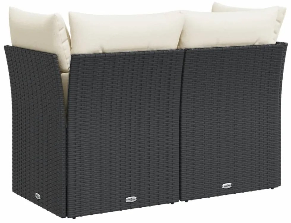 vidaXL 2 személyes fekete polyrattan kerti kanapé párnával
