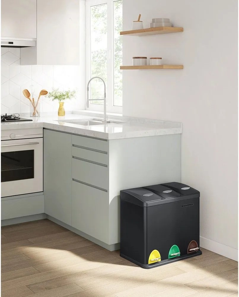 SORT szelektív hulladékgyűjtő, 24l (3x8l), fekete SongmicsHome