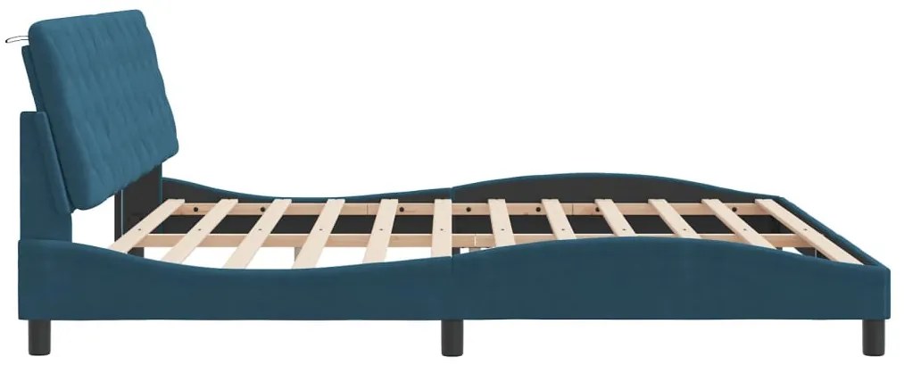 kék bársony ágykeret LED-világítással 200 x 200 cm