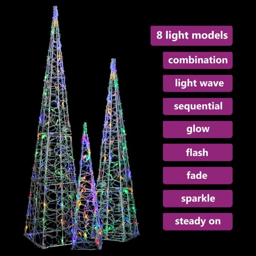 többfényű LED-es akril díszfénykúpszett 60/90/120 cm