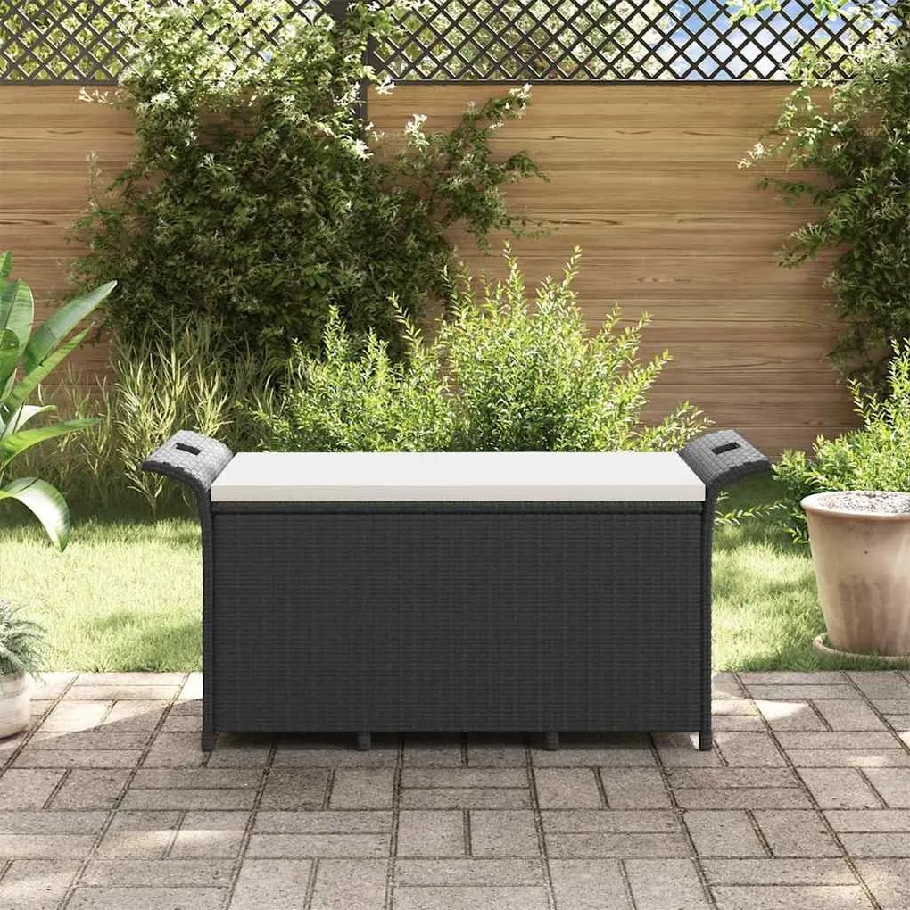 fekete polyrattan kerti pad párnával 116 x 46 x 57 cm