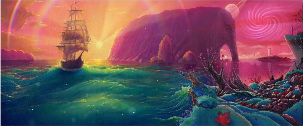 Kép - Olajfestmény, Vitorlázás egy fantasztikus birodalomba (120x50 cm)