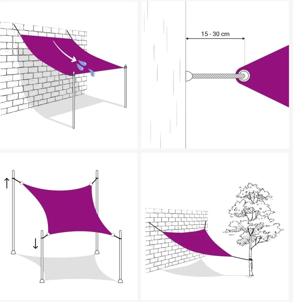 Kék négyzet alakú oxford-szövet napvitorla 6 x 6 m