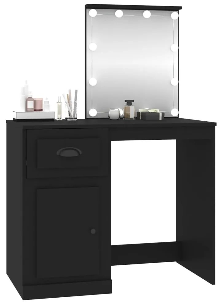 fekete szerelt fa pipereasztal LED-del 90 x 50 x 132,5 cm