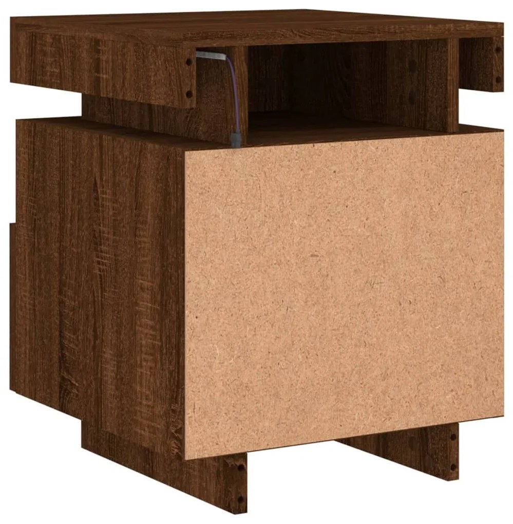 2 db barna tölgy éjjeliszekrény LED-fényekkel 40x39x48,5 cm