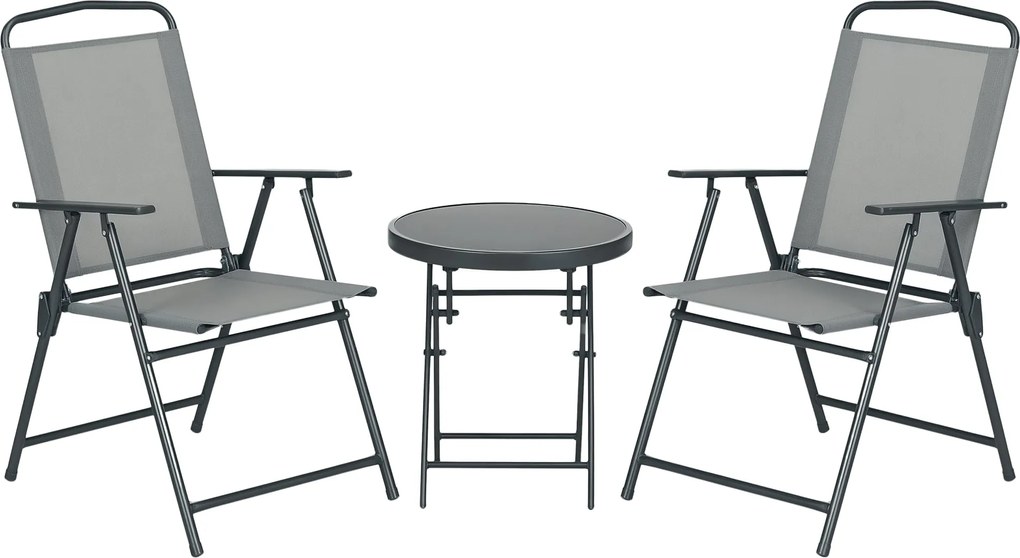 Outsunny 3 részes Méretű Bistro Szett Időjárásálló Kerti Bútor Készlet Összecsukható Üveg Asztallal Kültéri Székek Erkély Bútor Készlet Ülőgarnitúra E