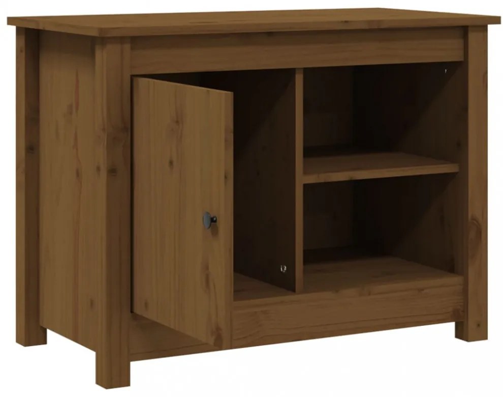 mézbarna tömör fenyőfa TV-szekrény 70 x 36,5 x 52 cm