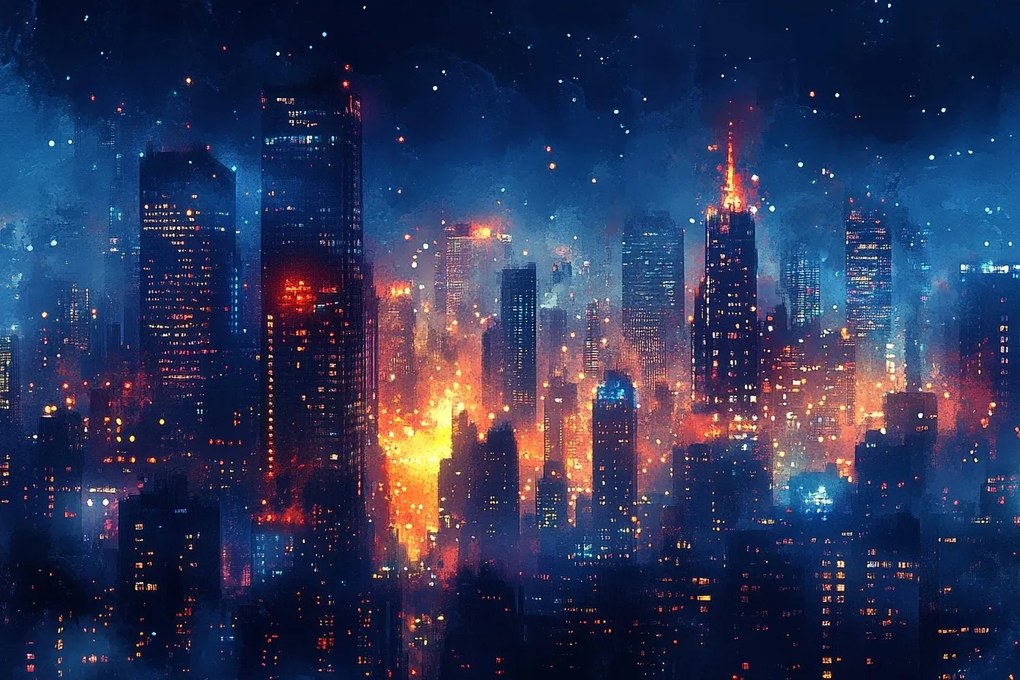 Vászonkép Canvas Város Panoráma Felhőkarcolók Éjszakai Fény Kilátás 60x40