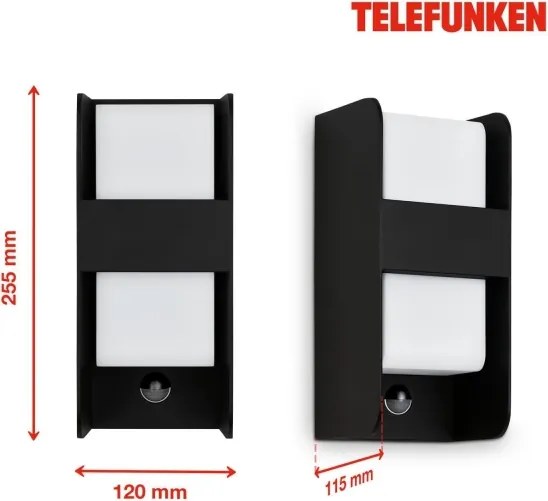 Telefunken 321105TF-Érzékelős kültéri fali lámpa 1xE27/12W/230V IP44 fekete