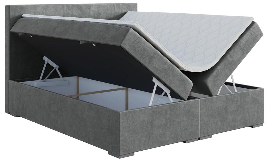 Franciaágy Boxspring 180 cm Lemmy (beton) (matraccal és tárolóhellyel). 1043396