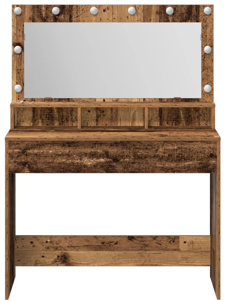 Öltözőasztal LED lámpákkal - Vintage fa - 100x41x135 cm