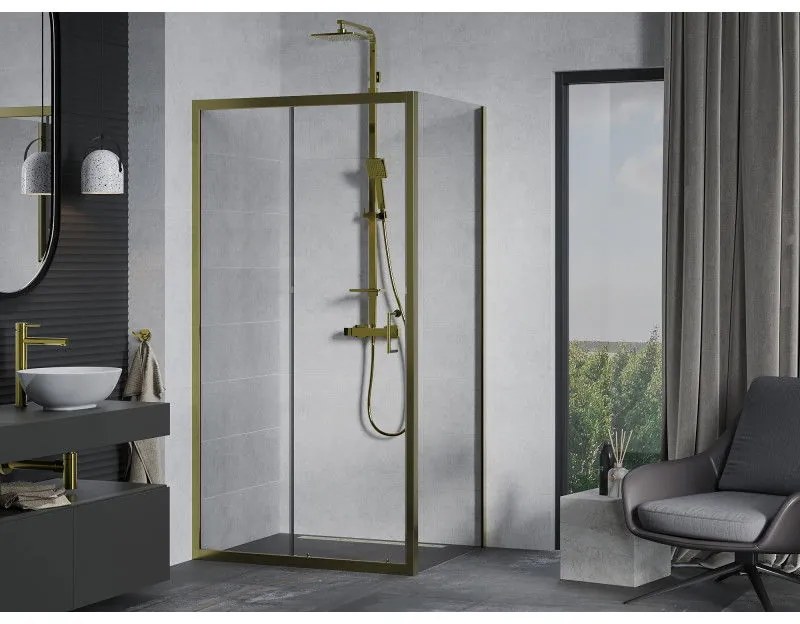 Mexen Apia zuhanykabin tolóajtóval 125 (ajtó) x 80 (fal) cm, 5mm átlátszó üveg, arany profil, 840-125-080-50-00