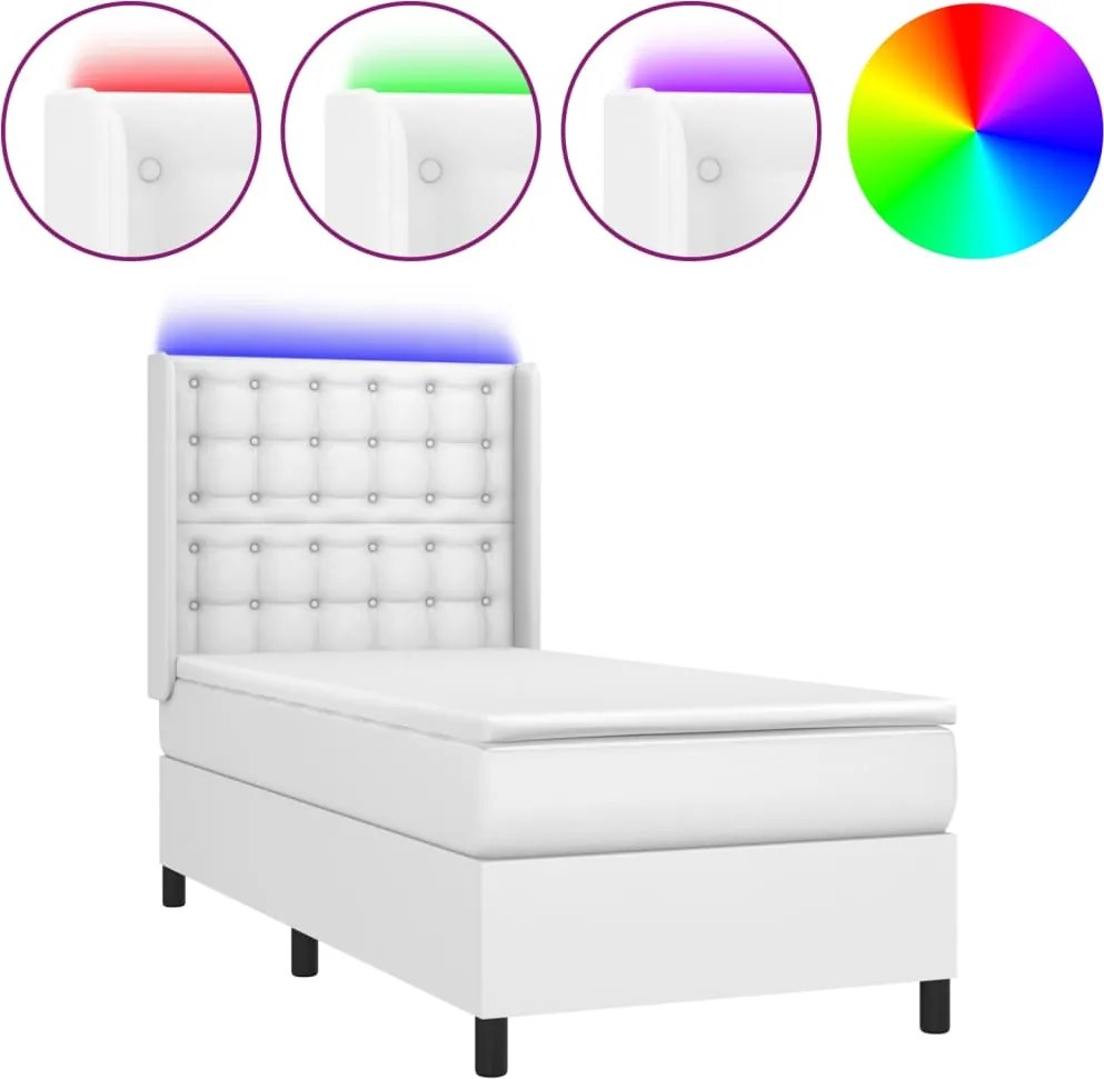 vidaXL fehér műbőr rugós ágy matraccal és LED-del 100x200 cm