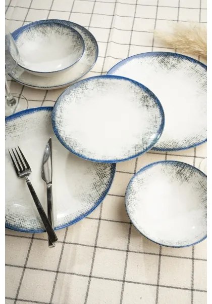 24 részes étkészlet, fehér/kék, porcelán