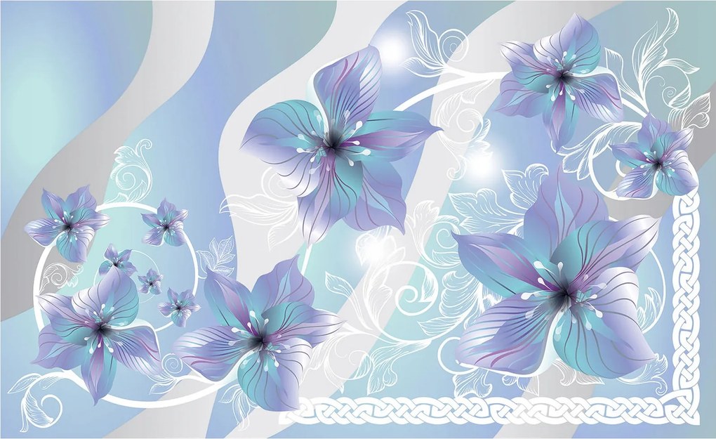 Flizelin fotótapéta Virágok Kék hullámok dísz 200x140 +ragasztó