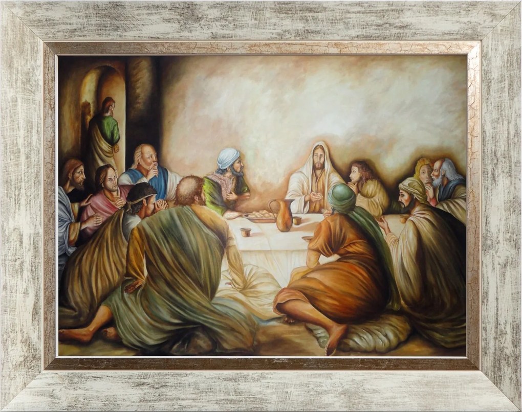 Utolsó Vacsora Vallásos Vászonkép Fehér Keretben 30X40