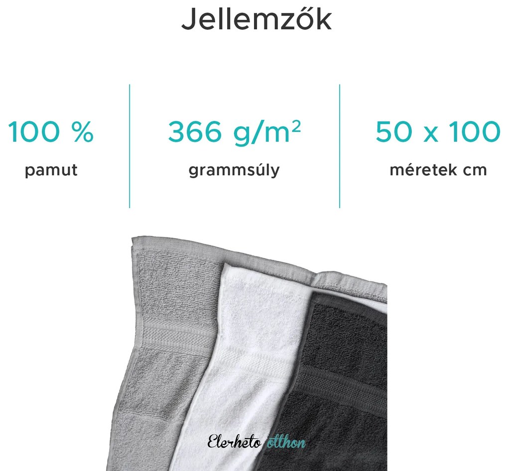BIBAZ szürke törölköző 50x100 cm, 100% pamut