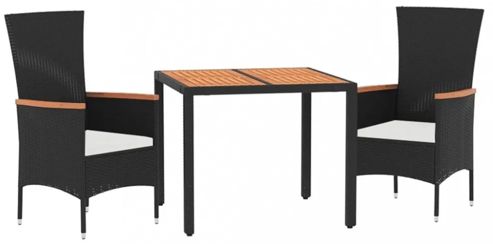 vidaXL 3 részes fekete polyrattan kerti étkezőgarnitúra párnákkal
