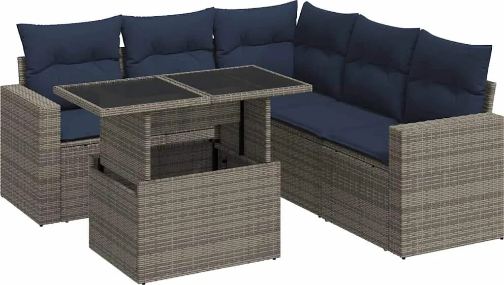 vidaXL 6 részes szürke polyrattan akácfa kerti ülőgarnitúra párnákkal