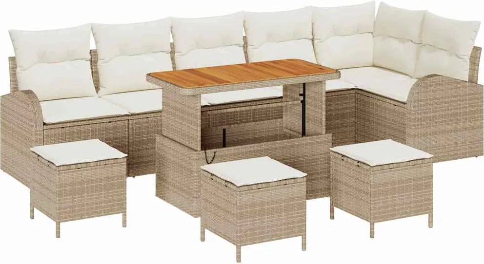 vidaXL Kerti Kanapé Szett párnával tárolóval 10 pcs Beige és krém
