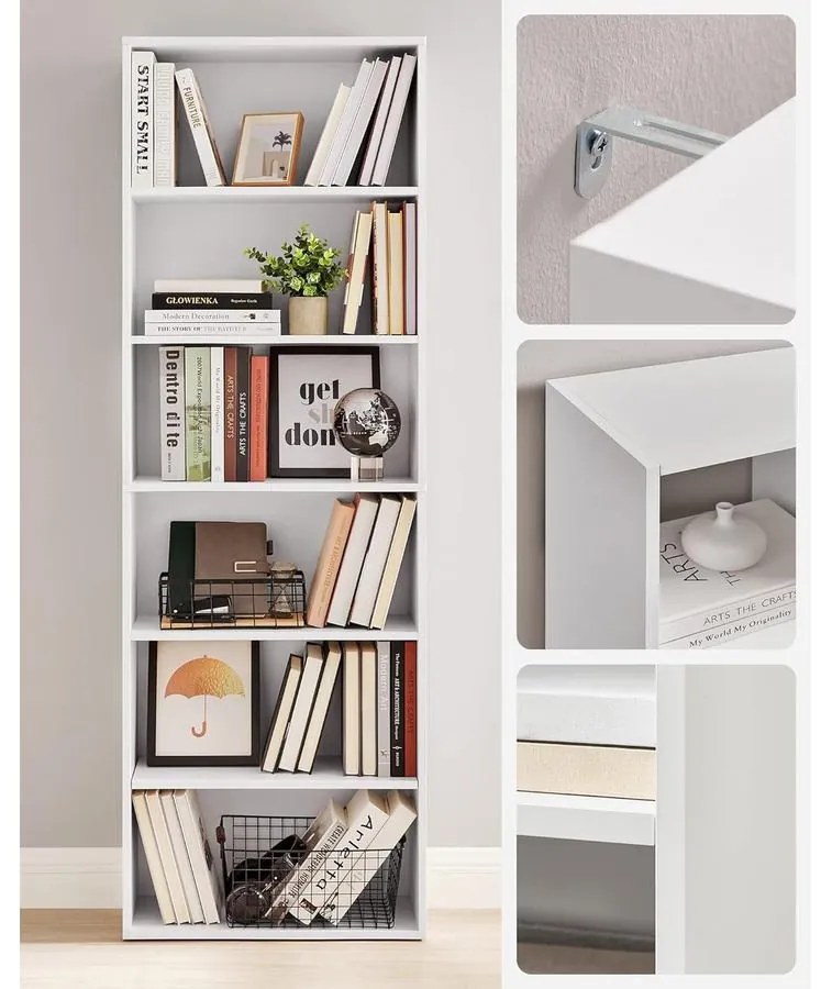 VASAGLE könyvespolc 24 × 60 × 178,5 cm, fehér színben